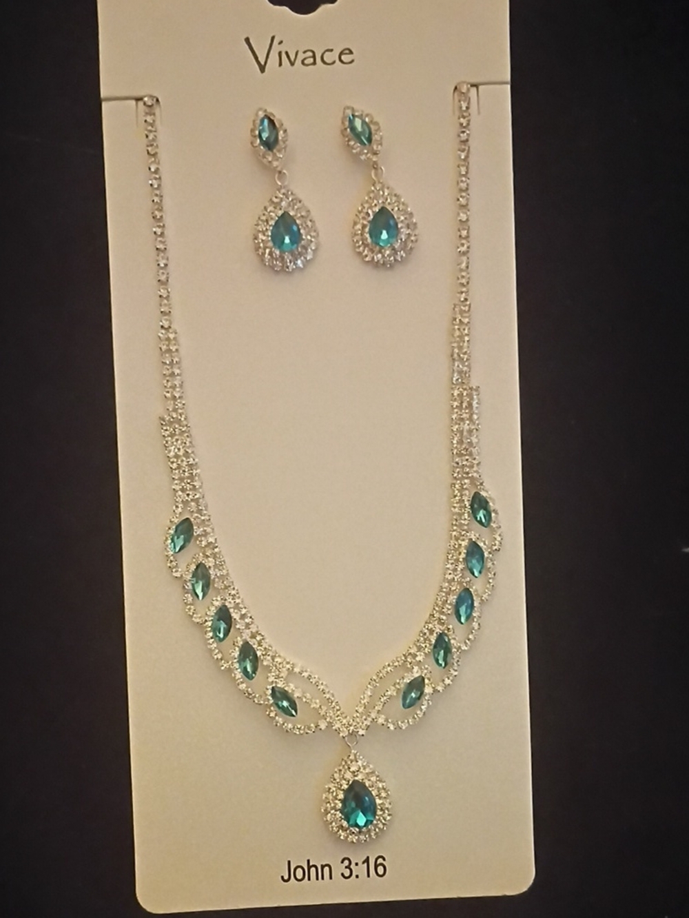 Teal Crystal Teardrop Necklace and Earrings Set
